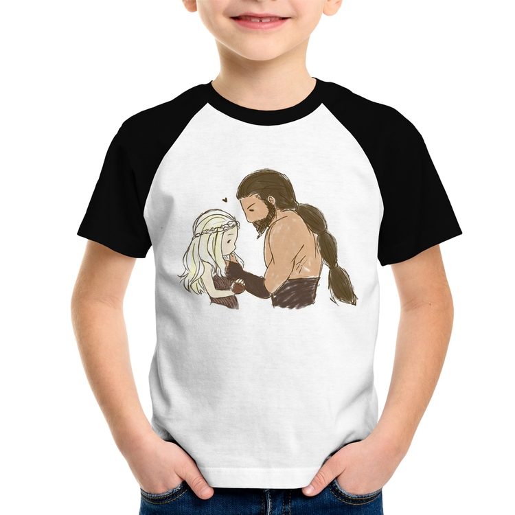 Camiseta Raglan Infantil Khal Drogo e Daenerys Targaryen