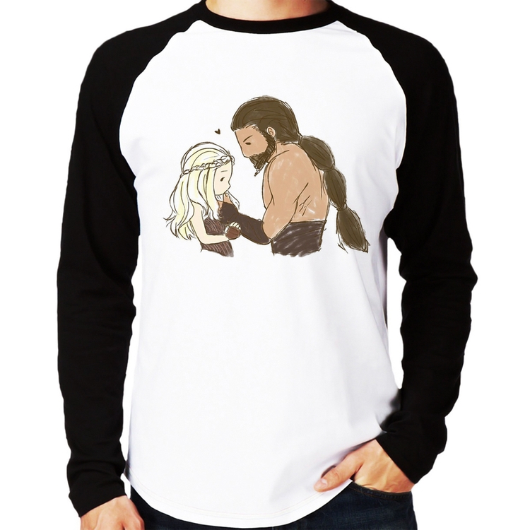 Camiseta Raglan Khal Drogo e Daenerys Targaryen Manga Longa