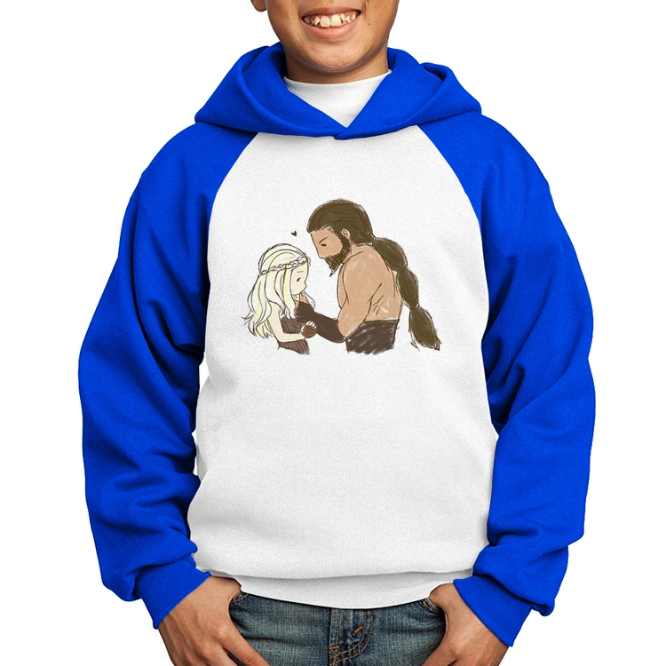 Moletom Infantil Khal Drogo e Daenerys Targaryen - Branco/Azul