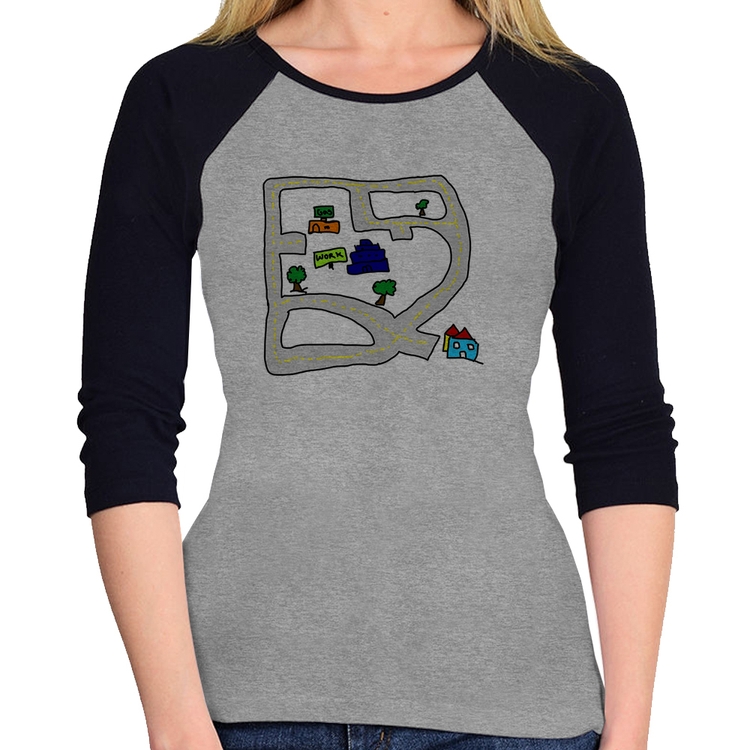 Baby Look Raglan Kids Road Manga 3/4 - Cinza/Preto