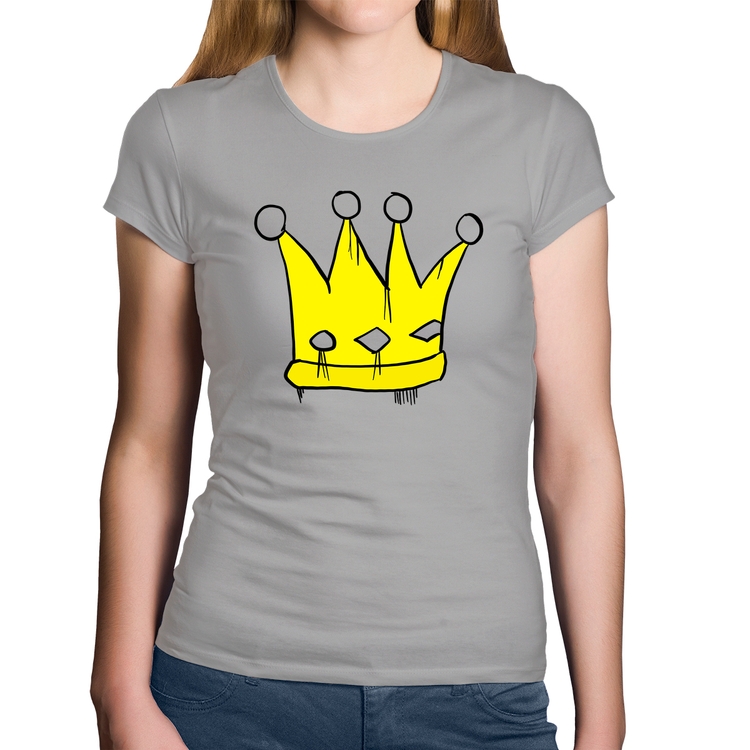 Baby Look Algodão King and Queen Crown - Cinza