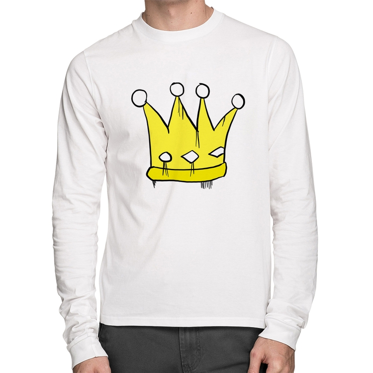 Camiseta Algodão King and Queen Crown Manga Longa - Branca