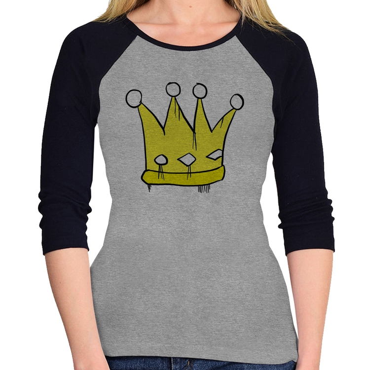 Baby Look Raglan King and Queen Crown Manga 3/4 - Cinza/Preto
