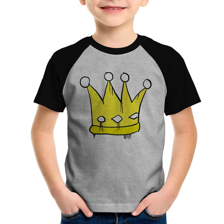 Camiseta Raglan Infantil King and Queen Crown - Cinza/Preto