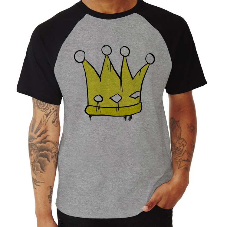 Camiseta Raglan King and Queen Crown - Cinza/Preto