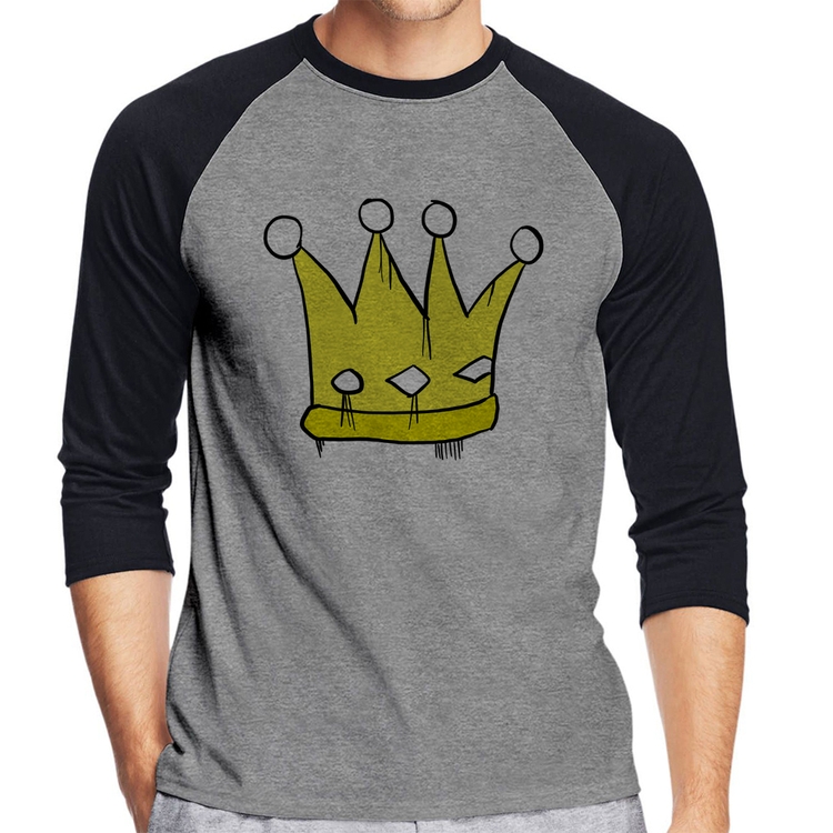 Camiseta Raglan King and Queen Crown Manga 3/4 - Cinza/Preto