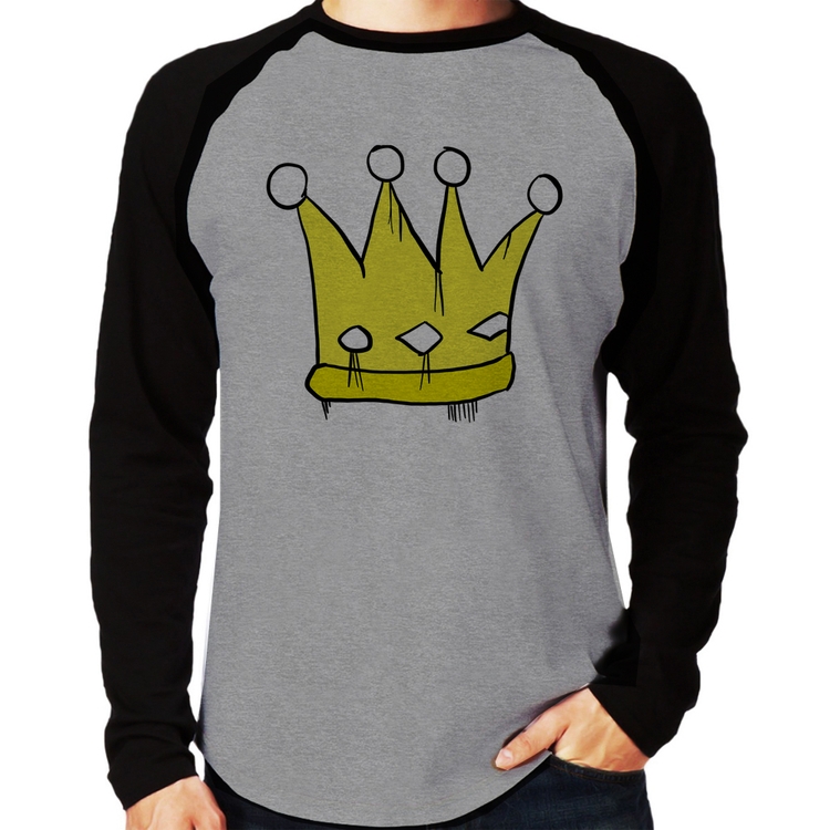 Camiseta Raglan King and Queen Crown Manga Longa - Cinza/Preto