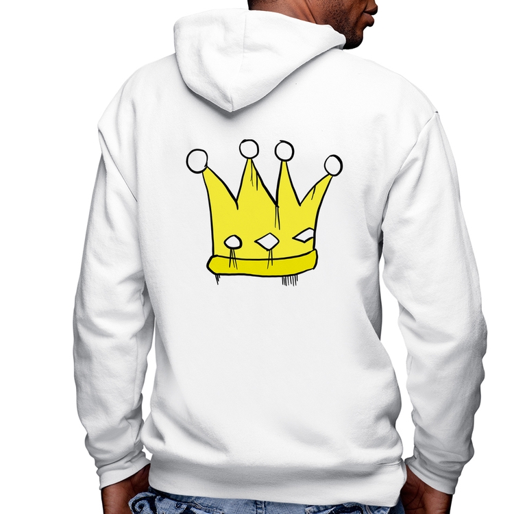 Blusa Moletom King and Queen Crown Masculina com Capuz e Zíper - Branca