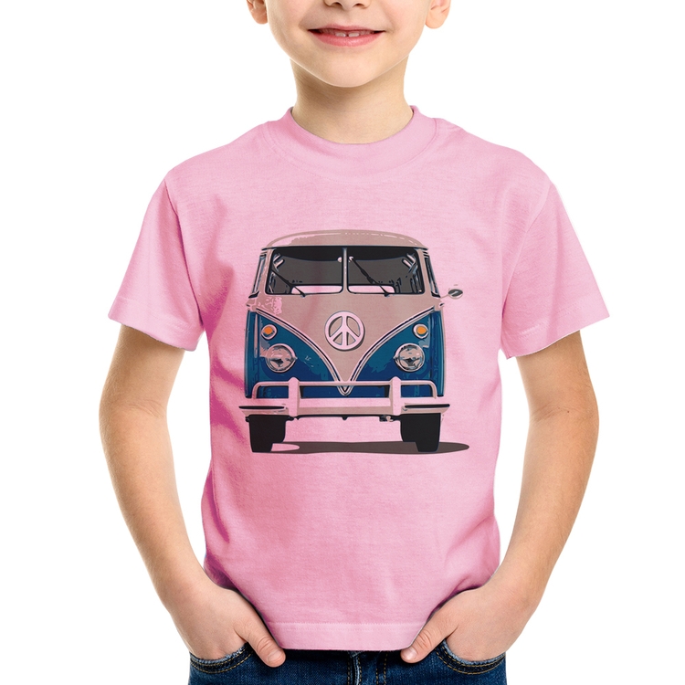 Camiseta Infantil Kombi Vintage - Rosa Bebê