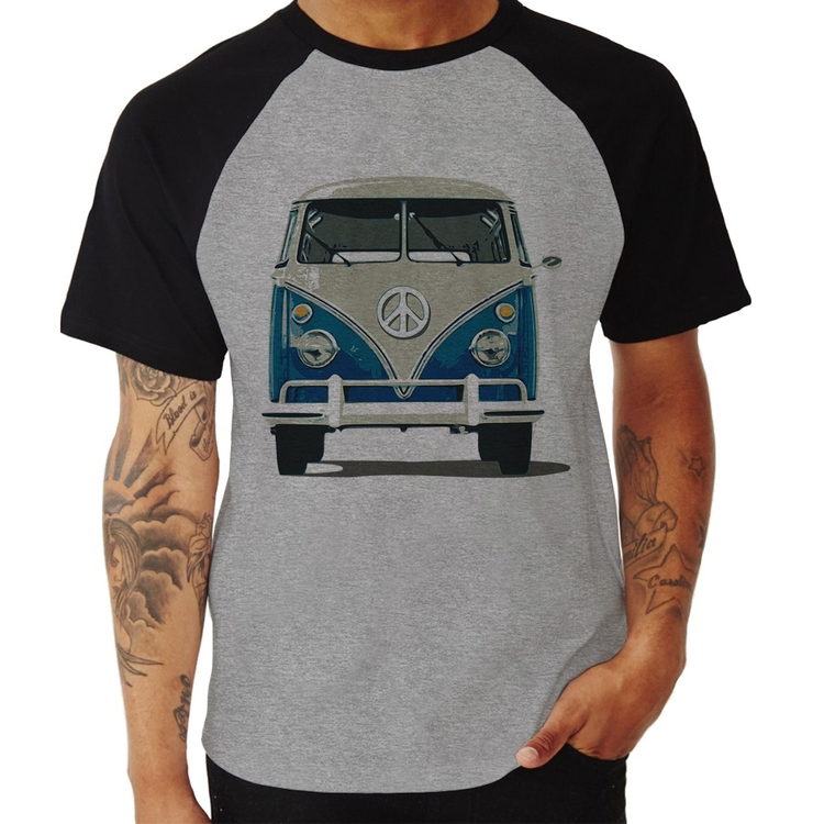 Camiseta Raglan Kombi Vintage - Cinza/Preto
