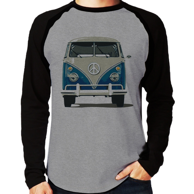 Camiseta Raglan Kombi Vintage Manga Longa - Cinza/Preto