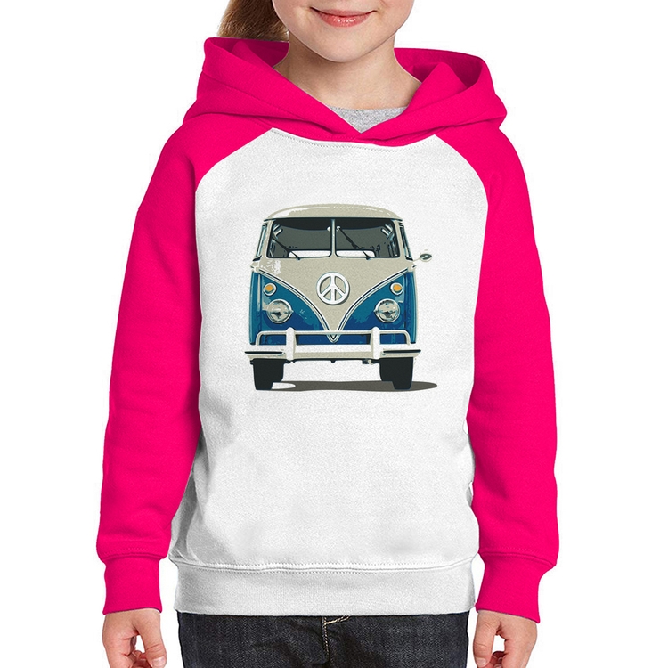 Moletom Infantil Kombi Vintage - Branco/Rosa