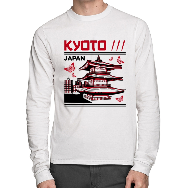 Camiseta Algodão Kyoto Japan Manga Longa - Branca