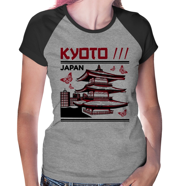 Baby Look Raglan Kyoto Japan - Cinza/Preto