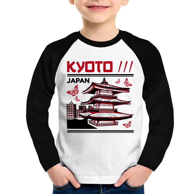 Camiseta Raglan Infantil Kyoto Japan Manga Longa