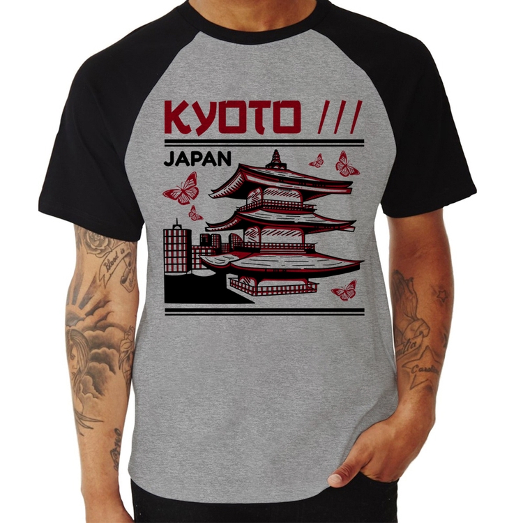 Camiseta Raglan Kyoto Japan - Cinza/Preto