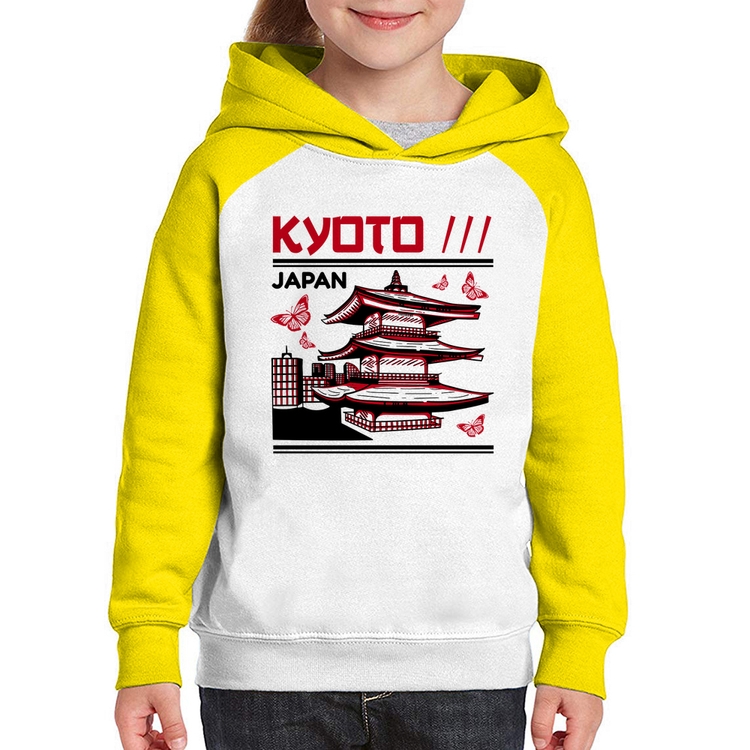 Moletom Infantil Kyoto Japan - Branco/Amarelo