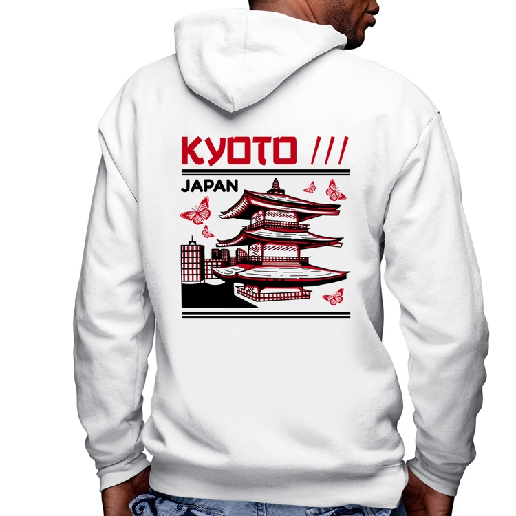 Blusa Moletom Kyoto Japan Masculina com Capuz e Zíper - Branca