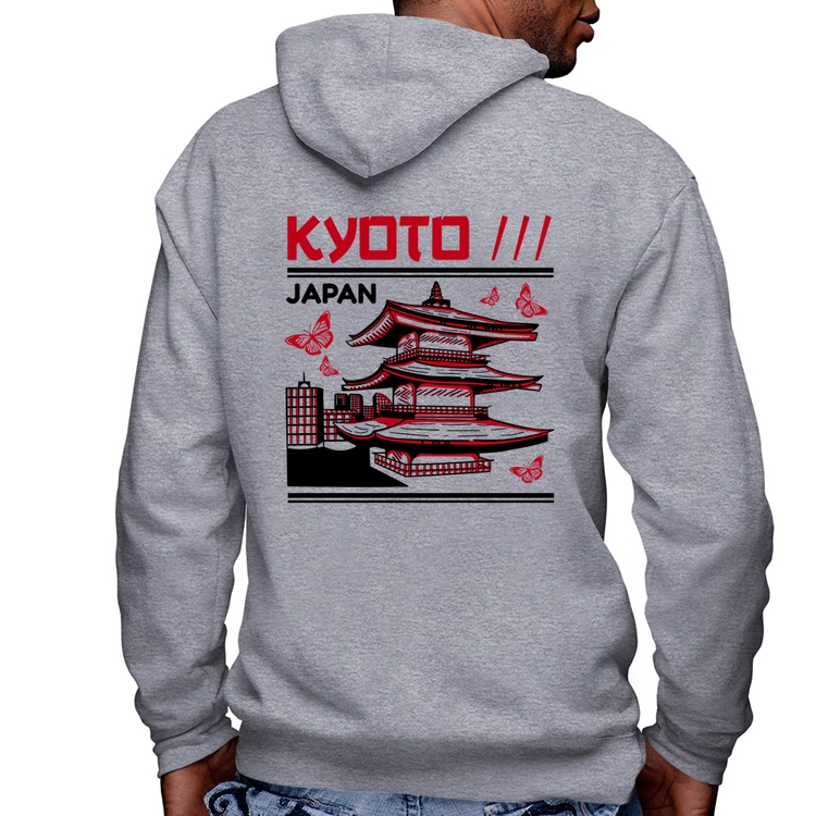 Blusa Moletom Kyoto Japan Masculina com Capuz e Zíper - Mescla