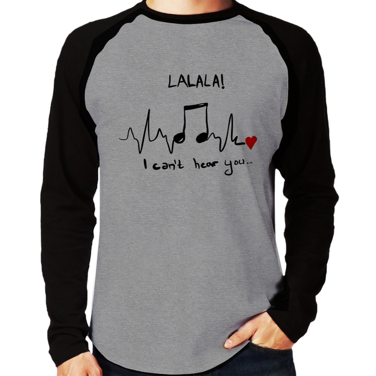 Camiseta Raglan La La Lá Manga Longa - Cinza/Preto