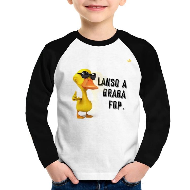 Camiseta Raglan Infantil Lanso a braba fdp Manga Longa