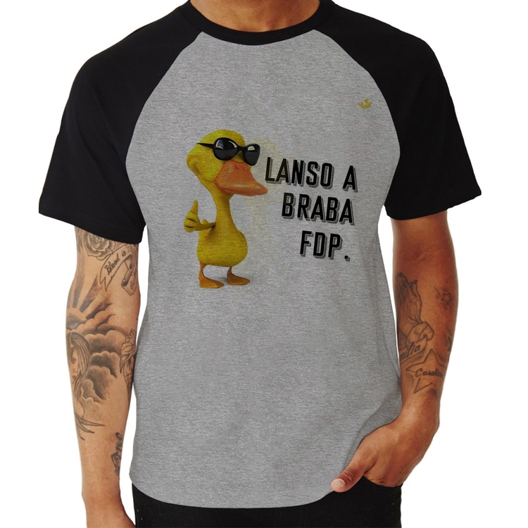 Camiseta Raglan Lanso a braba fdp - Cinza/Preto