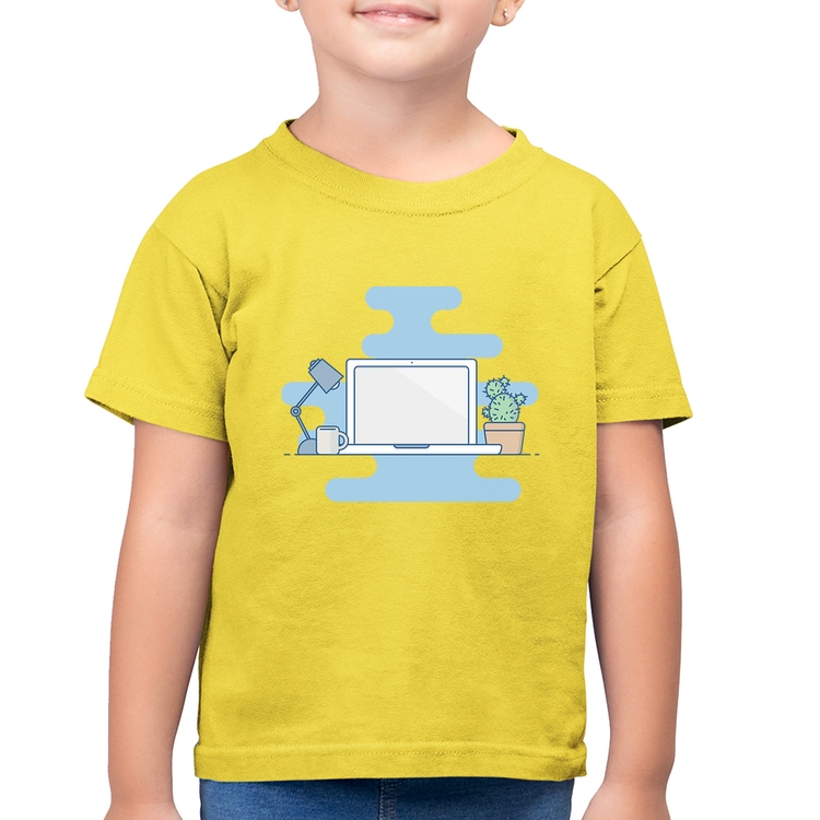 Camiseta Algodão Infantil Laptop - Amarelo Canário