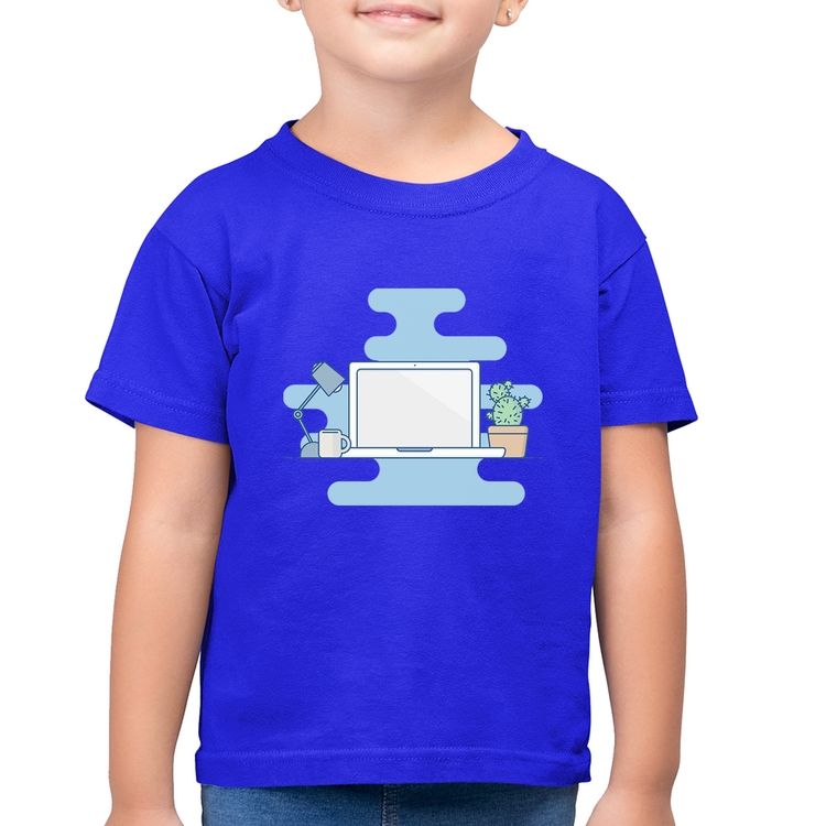 Camiseta Algodão Infantil Laptop - Azul Royal