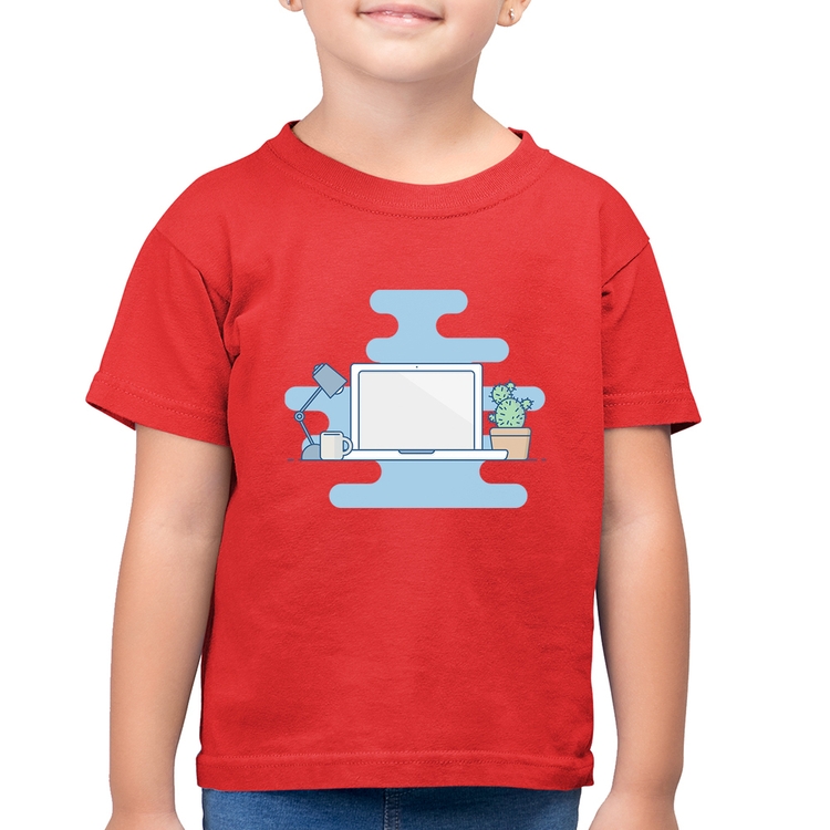 Camiseta Algodão Infantil Laptop - Vermelha