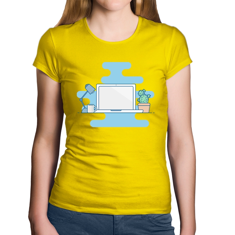 Baby Look Algodão Laptop - Amarela