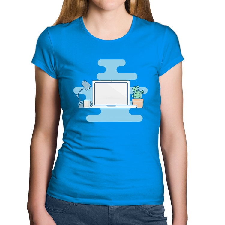 Baby Look Algodão Laptop - Azul