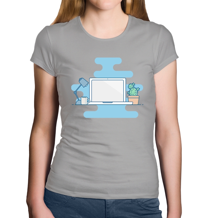 Baby Look Algodão Laptop - Cinza