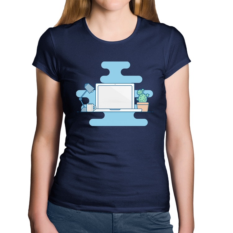 Baby Look Algodão Laptop - Marinho