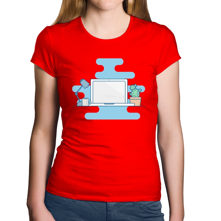 Baby Look Algodão Laptop - Vermelha