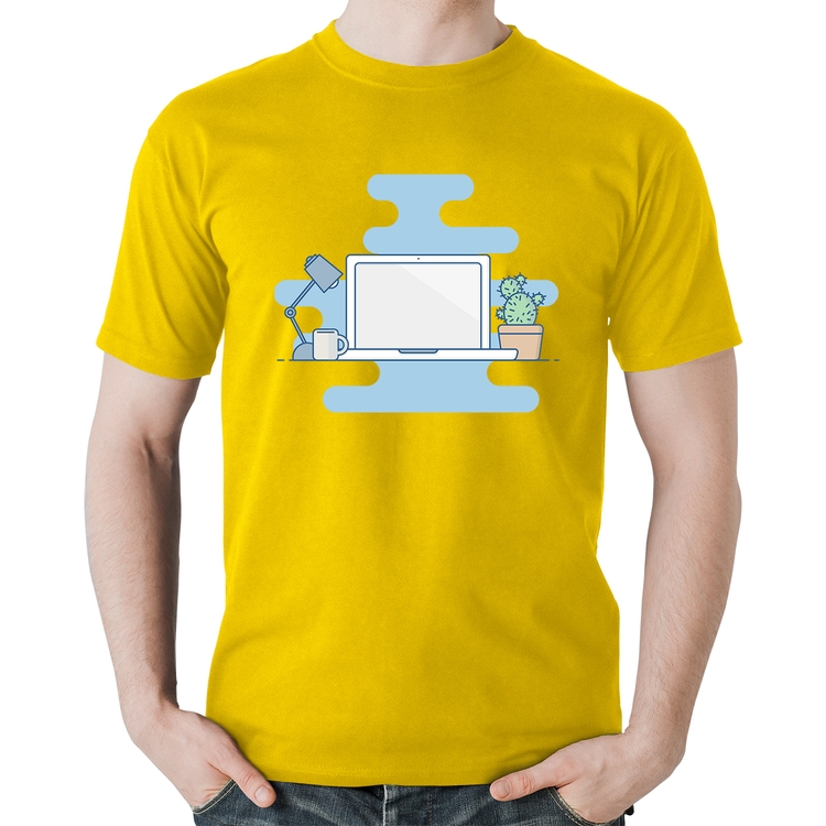 Camiseta Algodão Laptop - Amarela