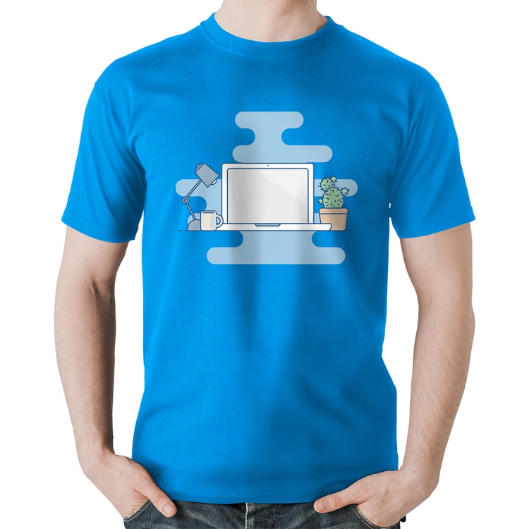 Camiseta Algodão Laptop - Azul
