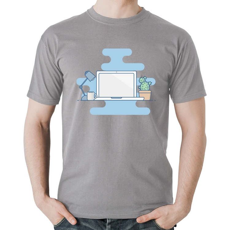 Camiseta Algodão Laptop - Cinza