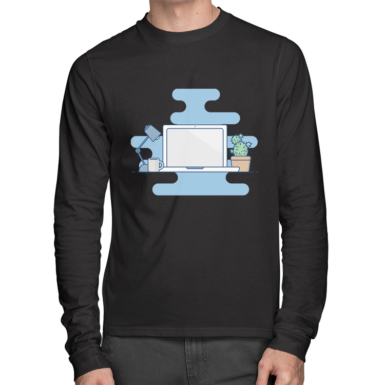 Camiseta Algodão Laptop Manga Longa
