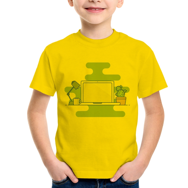Camiseta Infantil Laptop - Amarela