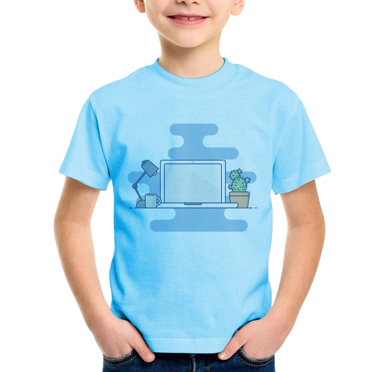 Camiseta Infantil Laptop - Azul Bebê
