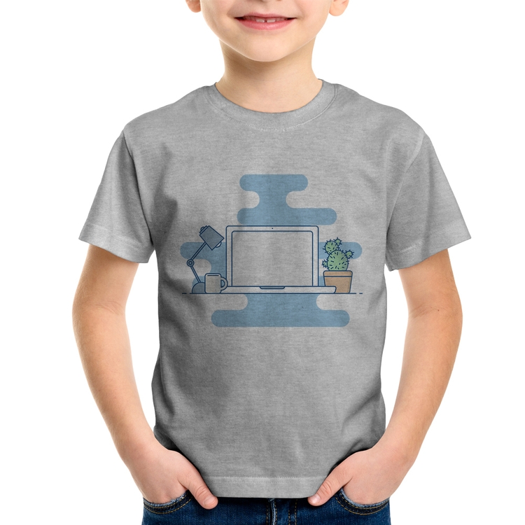 Camiseta Infantil Laptop - Cinza