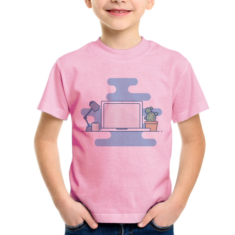 Camiseta Infantil Laptop - Rosa Bebê