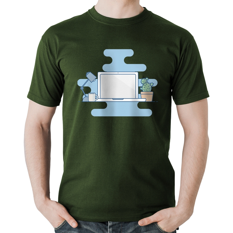Camiseta Algodão Laptop - Musgo