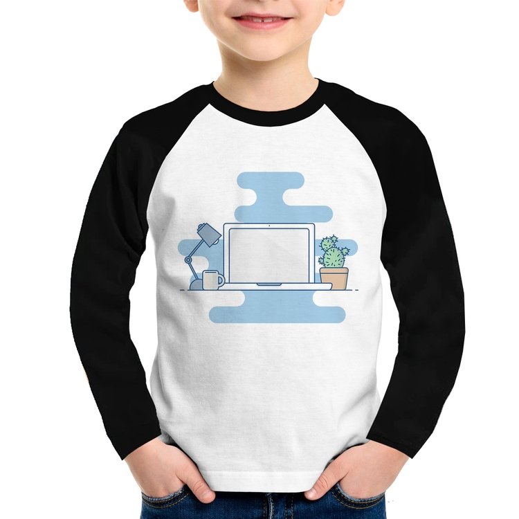 Camiseta Raglan Infantil Laptop Manga Longa
