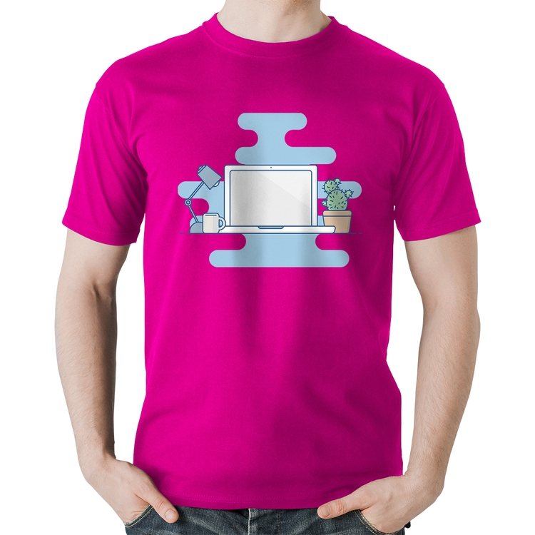 Camiseta Algodão Laptop - Rosa