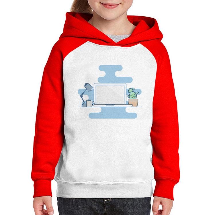 Moletom Infantil Laptop - Branco/Vermelho