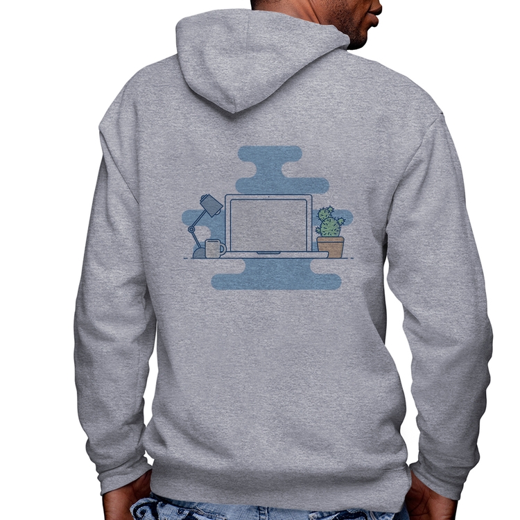 Blusa Moletom Laptop Masculina com Capuz e Zíper - Mescla