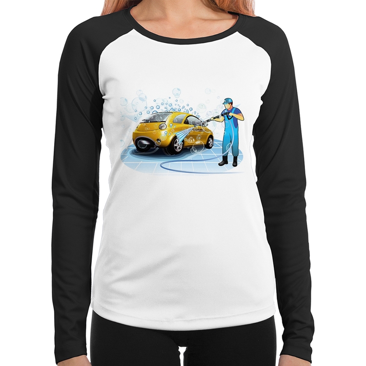 Baby Look Raglan Lava Jato Manga Longa