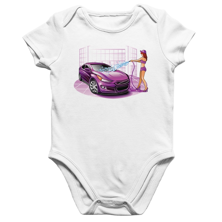 Body Bebê Algodão Lava Jato Carro Roxo - Branco