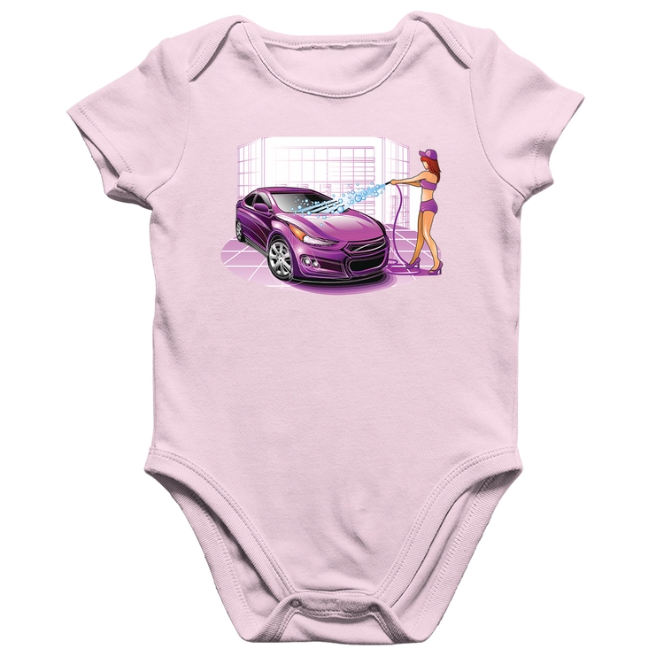 Body Bebê Algodão Lava Jato Carro Roxo - Rosa Bebê